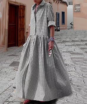 スカート Y's FLANNEL DRESS WITH DIAGONAL BUTTONS YYW Women's Plaid Shirt Dress Long Sleeve Gingham Dresses